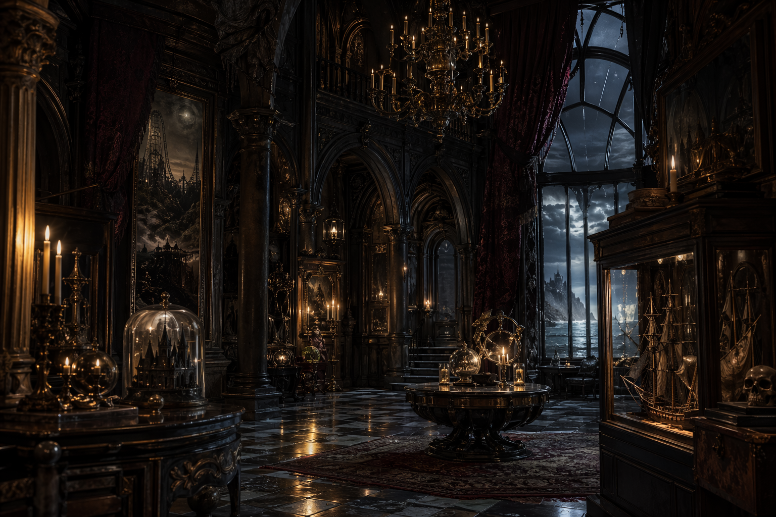 Grand candlelit foyer at Horror-Bark